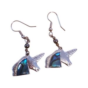 Silver Unicorn Earrings with Abalone Shell Accents